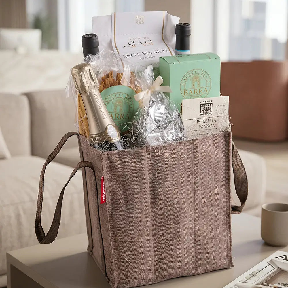 Premium Geschenk Tasche für Wein & Feinkost – Barolo & Champagner