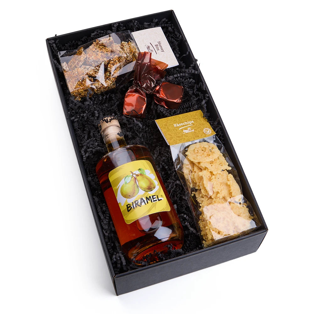 Biramel - Birnenlikör &amp; Schweizer Apéro-Snacks