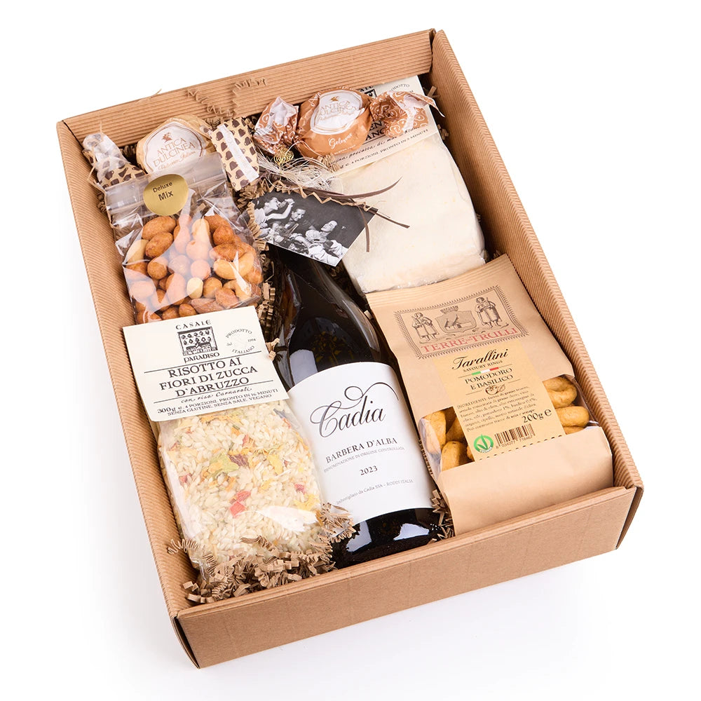 Exklusives Geschenkset mit italienischen Delikatessen und Wein