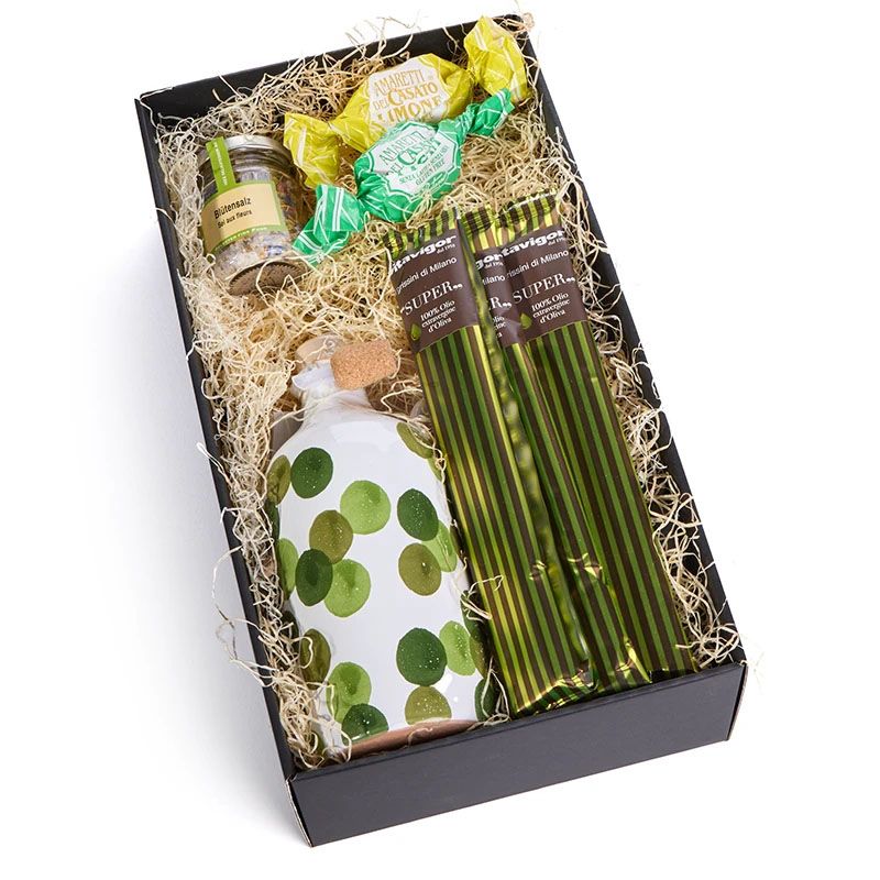 Geschenkbox - Olivenöl im Tonkrug