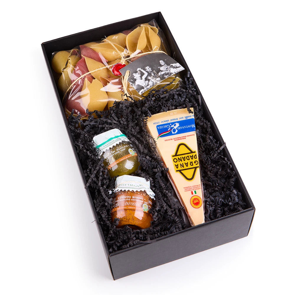 Italienisches Pasta Geschenkset mit Pesto &amp; Grana Padano – Gourmet Geschenk