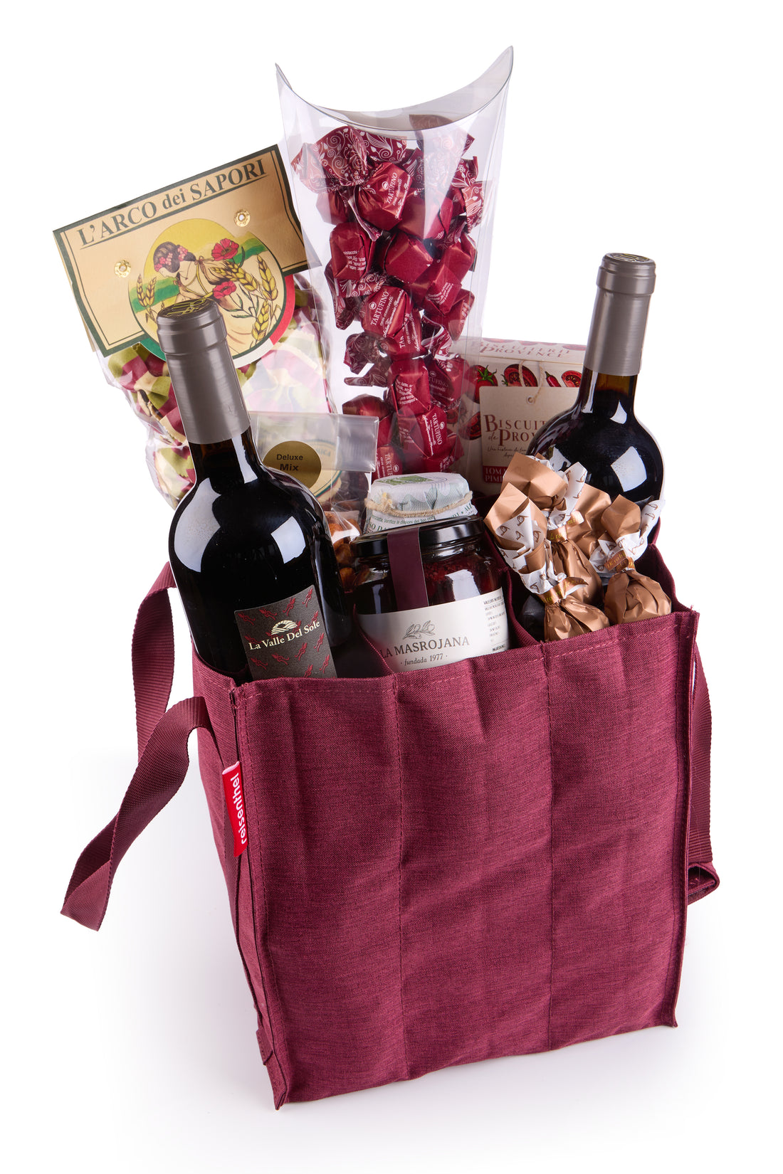 Edles Wein Geschenkset in Tragetasche mit Delikatessen
