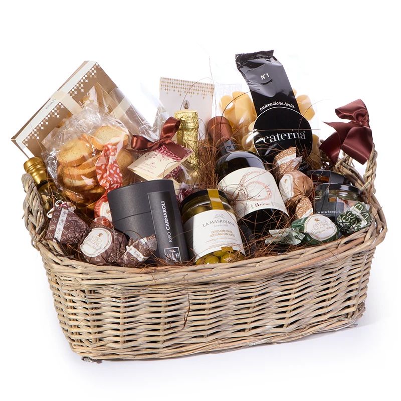 Schöner grosser Geschenkkorb, gefüllt mit italienischen Spezialitäten, Feinkost-Geschenkkorb für Geniesser