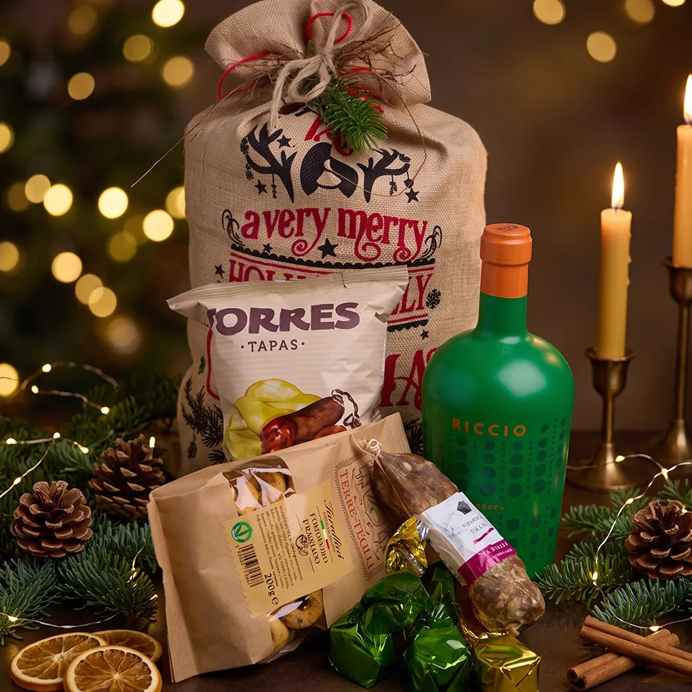 Weihnachtsgeschenk mit Jutesack
