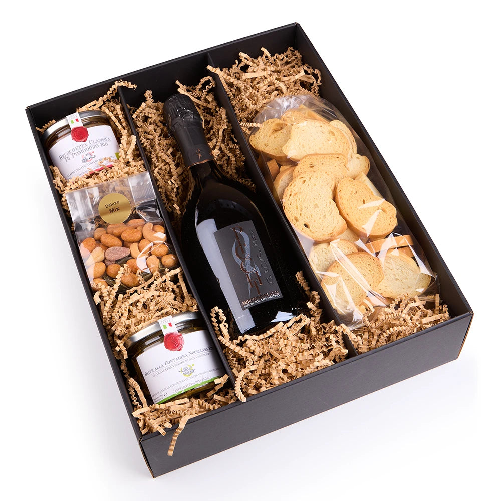 Prosecco  Gourmet Geschenkbox mit Antipasti in edler Geschenkbox Geschenk für Frauen
