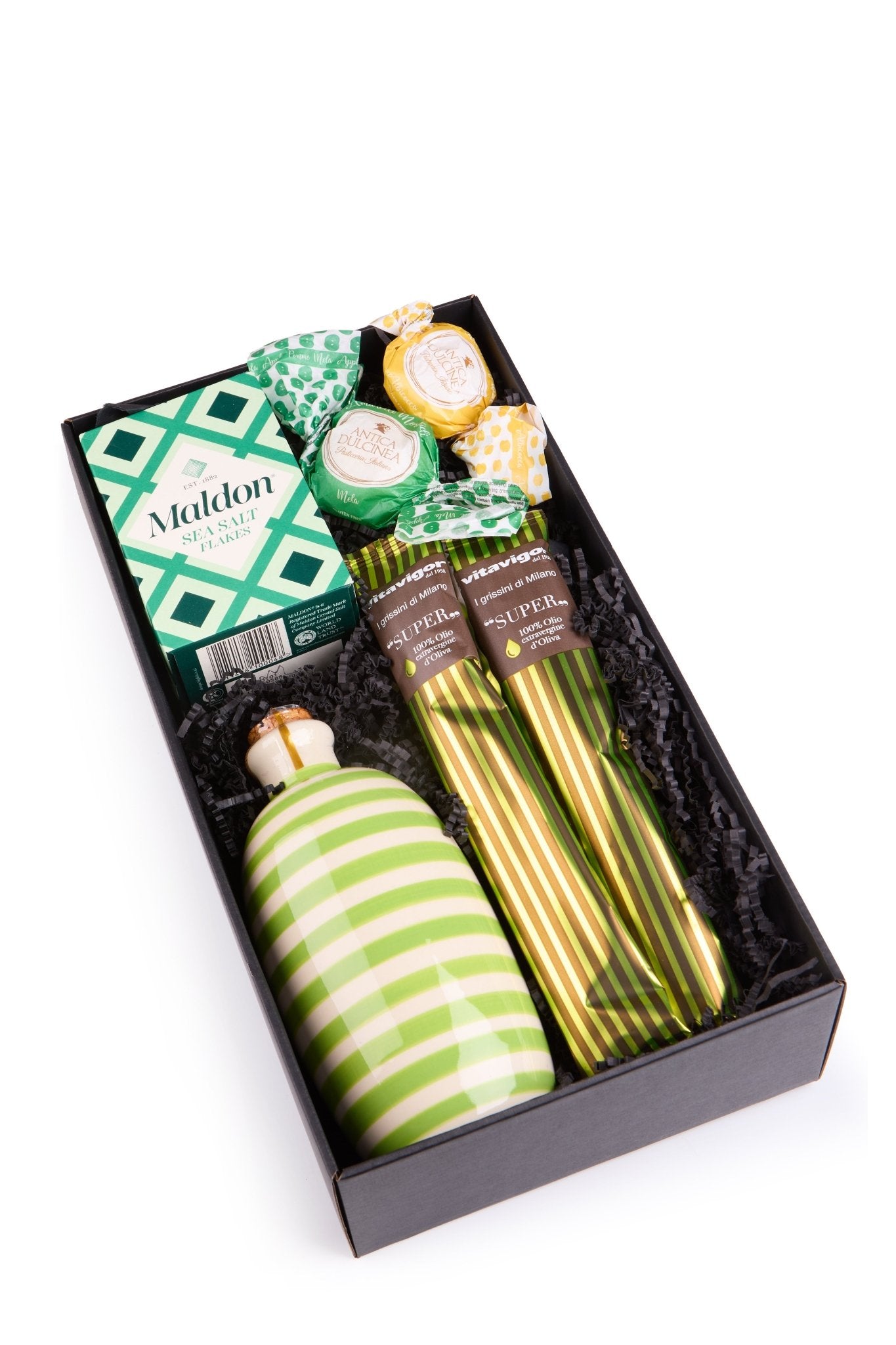 Feinkost Geschenkbox mit Olivenöl, Maldon Meersalz &amp; italienischen Spezialitäten - Geschenkkorb - Vicolo