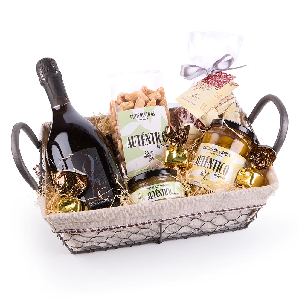Geschenkkorb Fantastico mit Prosecco, italienischer Feinkost, Antipasti und süßen Delikatessen in dekorativer Geschenkverpackung