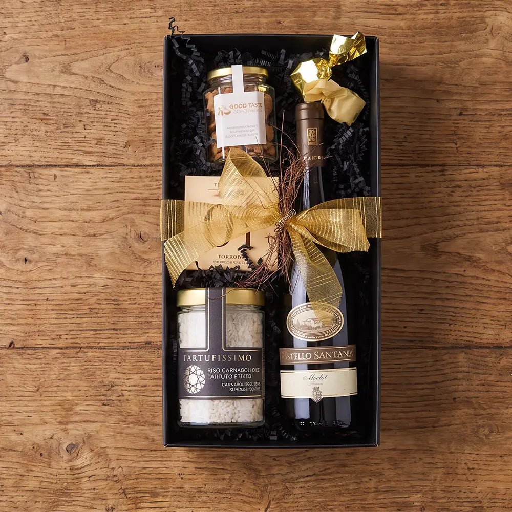 Geschenkkorb Natale – Merlot Riserva mit Trüffelrisotto &amp; Torrone - Geschenkkorb - Vicolo