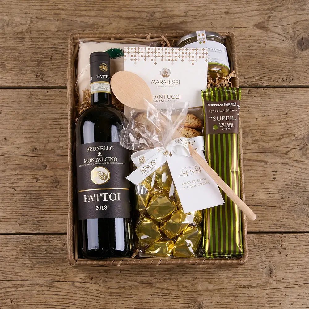 Geschenkset für Hobbykoch mit Brunello, Olivenöl &amp; Feinkost - Geschenkkorb - Vicolo