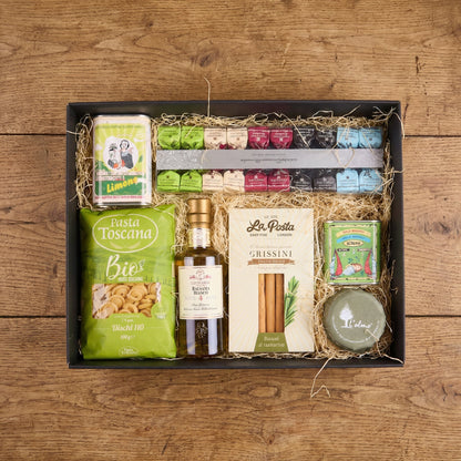 Italienische Gourmet Geschenkbox mit Pasta, Antipasti &amp; Feinkost - Geschenkkorb - Vicolo