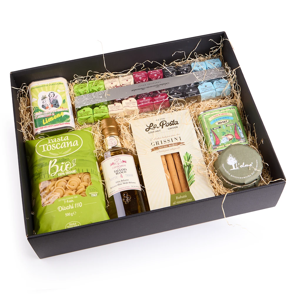 Italienische Gourmet Geschenkbox mit Pasta, Antipasti &amp; Feinkost - Geschenkkorb - Vicolo
