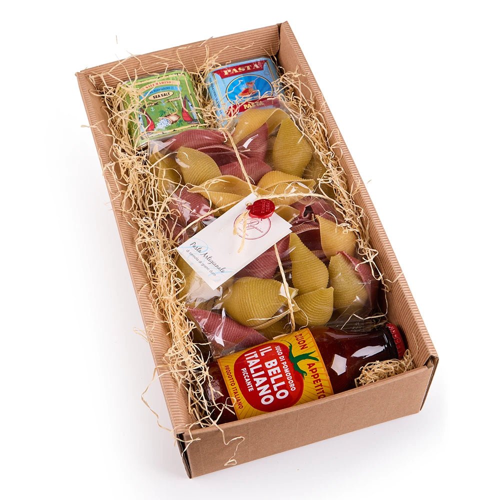 Italienische Pasta Geschenkbox mit Meersalz &amp; Tomatensauce – Feinkost Geschenk für Genießer - Geschenkkorb - Vicolo