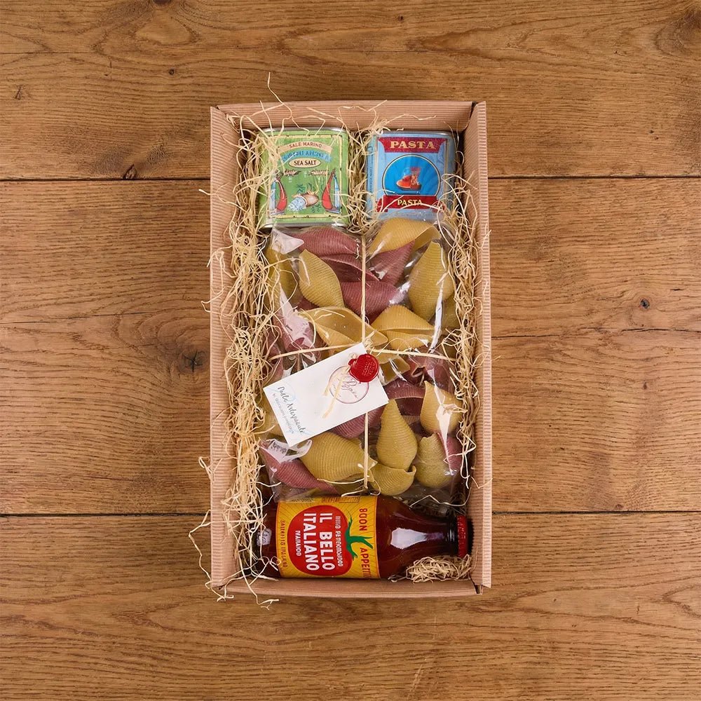 Italienische Pasta Geschenkbox mit Meersalz &amp; Tomatensauce – Feinkost Geschenk für Genießer - Geschenkkorb - Vicolo
