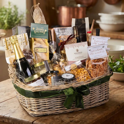 Italienischer Feinkost Geschenkkorb mit Champagner, Pasta, Cantuccini &amp; Delikatessen - Geschenkkorb - Vicolo