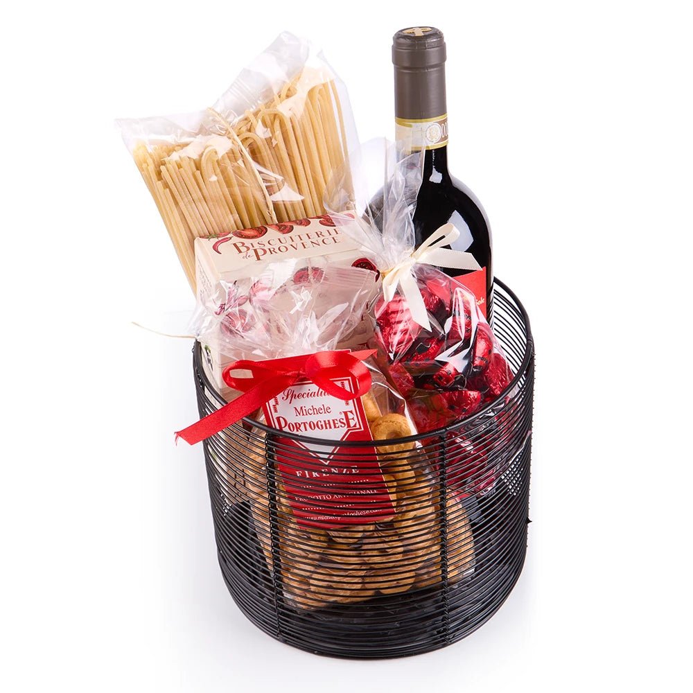 Italienischer Geschenkkorb mit Prosecco oder Rotwein, Pasta &amp; Taralli – Feinkost Geschenkset - Geschenkkorb - Vicolo