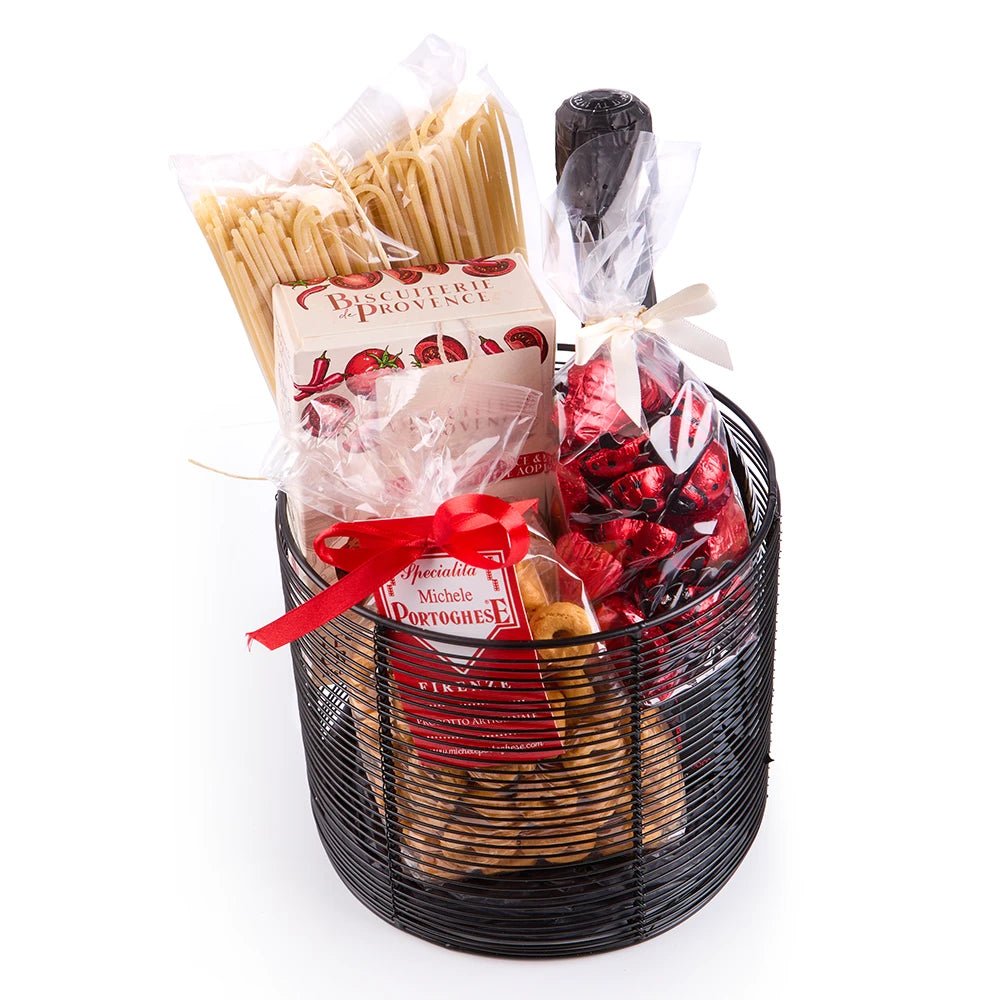 Italienischer Geschenkkorb mit Prosecco oder Rotwein, Pasta &amp; Taralli – Feinkost Geschenkset - Geschenkkorb - Vicolo