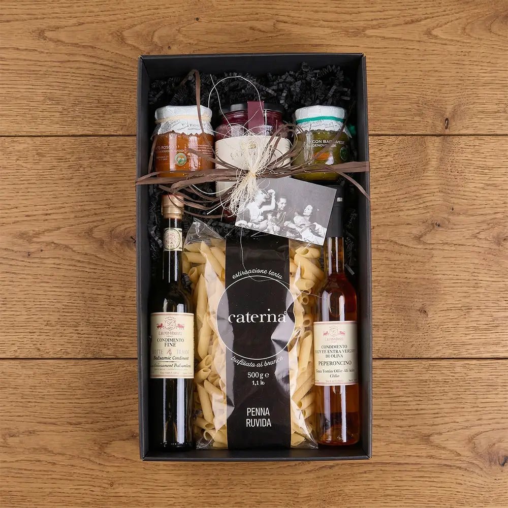 Italienisches Pasta Geschenkset mit Olivenöl, Pesto &amp; Feinkost - Geschenkkorb - Vicolo