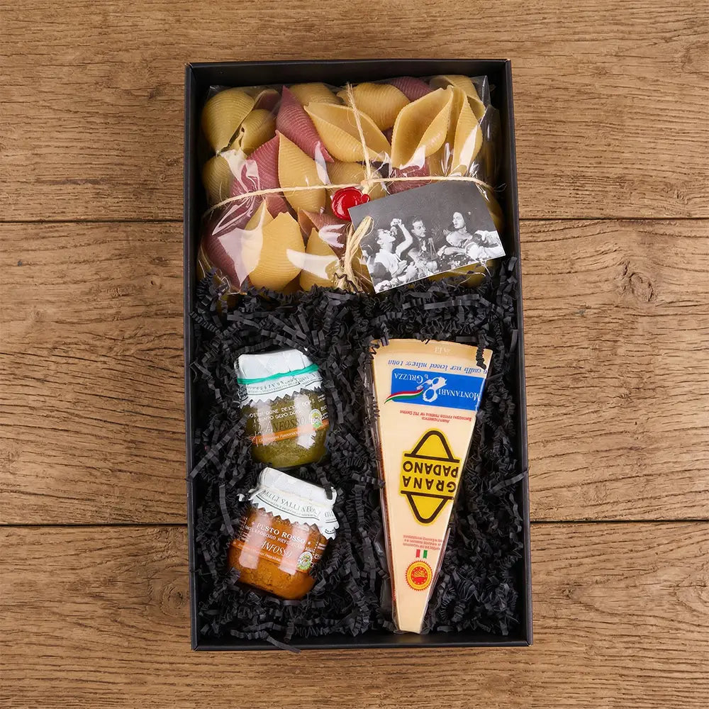 Italienisches Pasta Geschenkset mit Pesto &amp; Grana Padano – Gourmet Geschenk