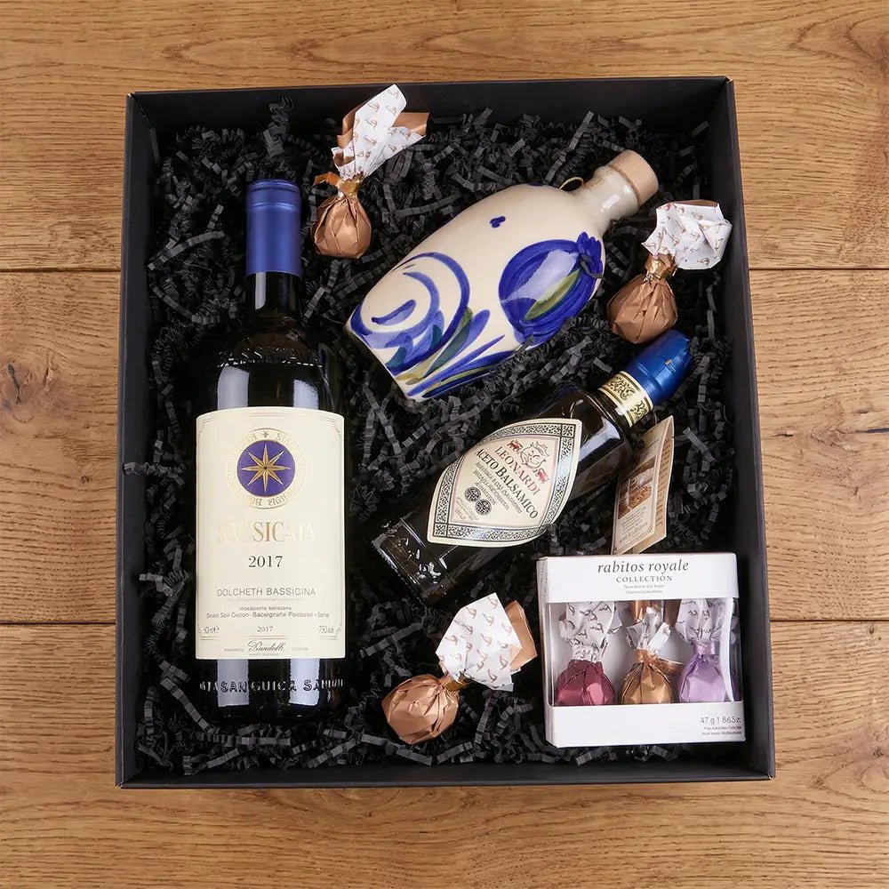 Luxus Wein Geschenkset – Sassicaia Edition - Geschenkkorb - Vicolo