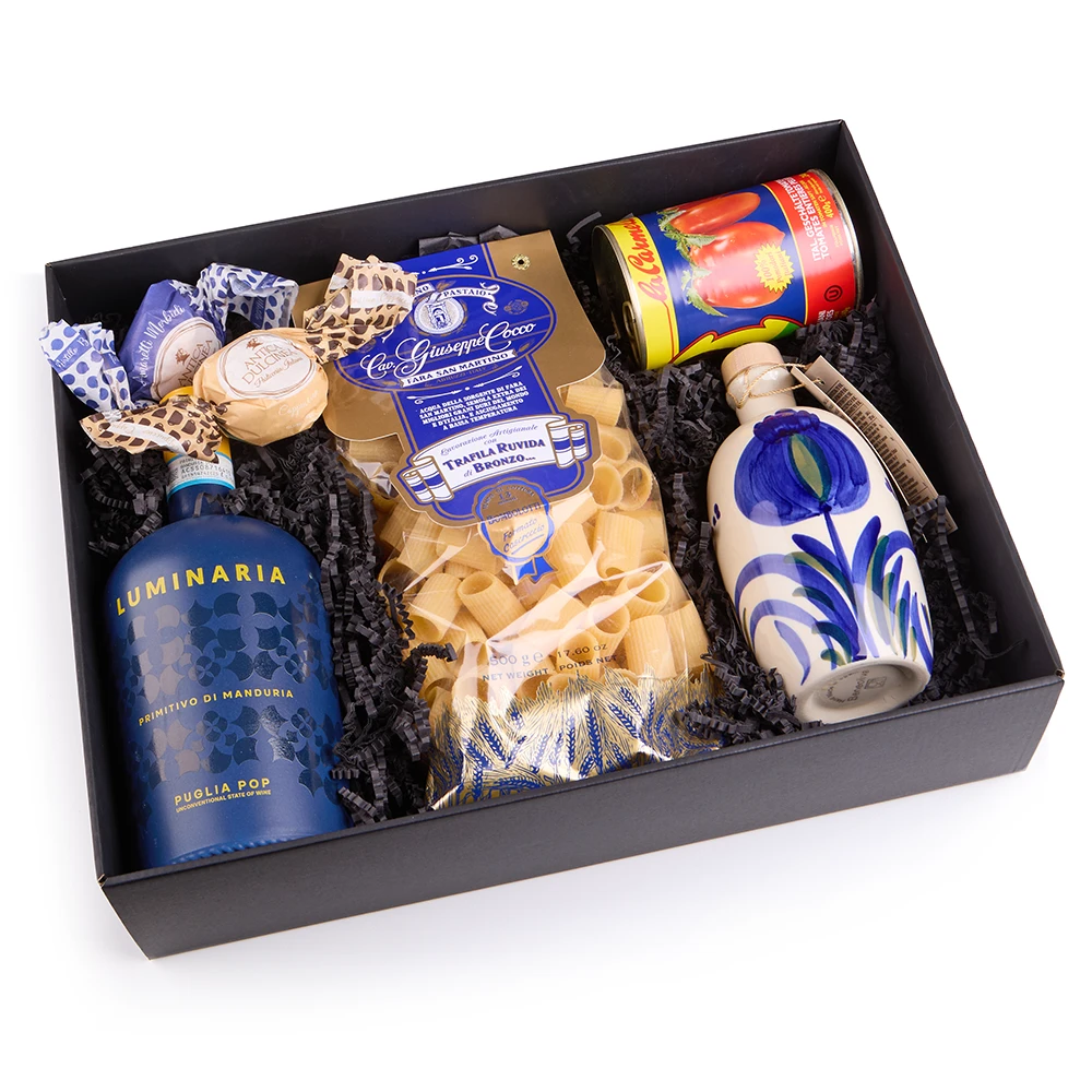 Mediterrane Genussbox mit Primitivo Wein, Pasta &amp; Feinkost - Themengeschenk > Weihnachten - Vicolo