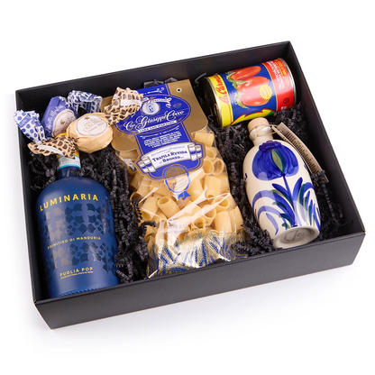 Mediterrane Genussbox mit Primitivo Wein, Pasta &amp; Feinkost - Themengeschenk > Weihnachten - Vicolo