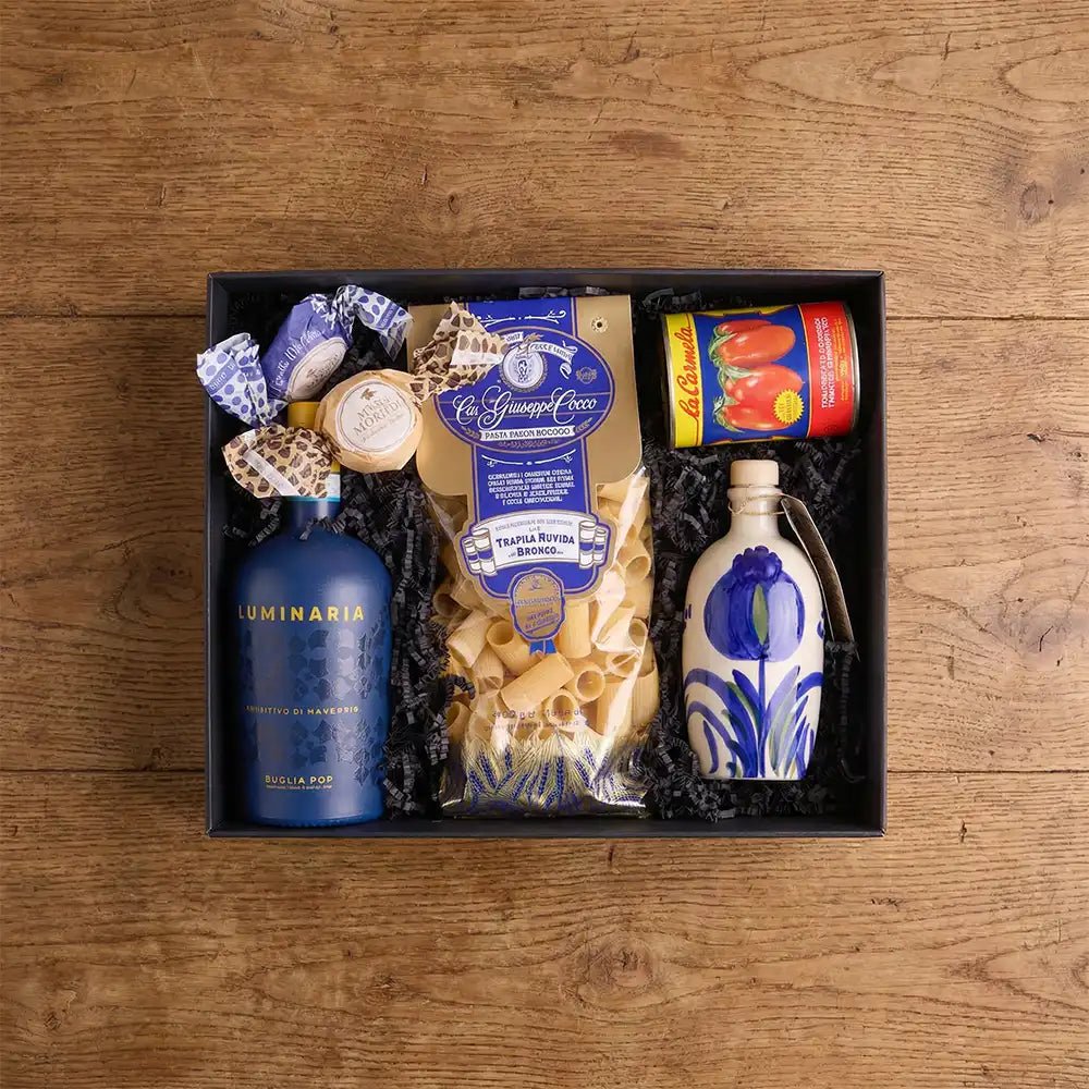 Mediterrane Genussbox mit Primitivo Wein, Pasta &amp; Feinkost - Themengeschenk > Weihnachten - Vicolo