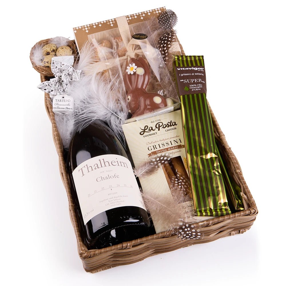 Ostergeschenk mit Wein von Tom Litwan - Geschenkkorb für Geniesser - Geschenkkorb - Vicolo