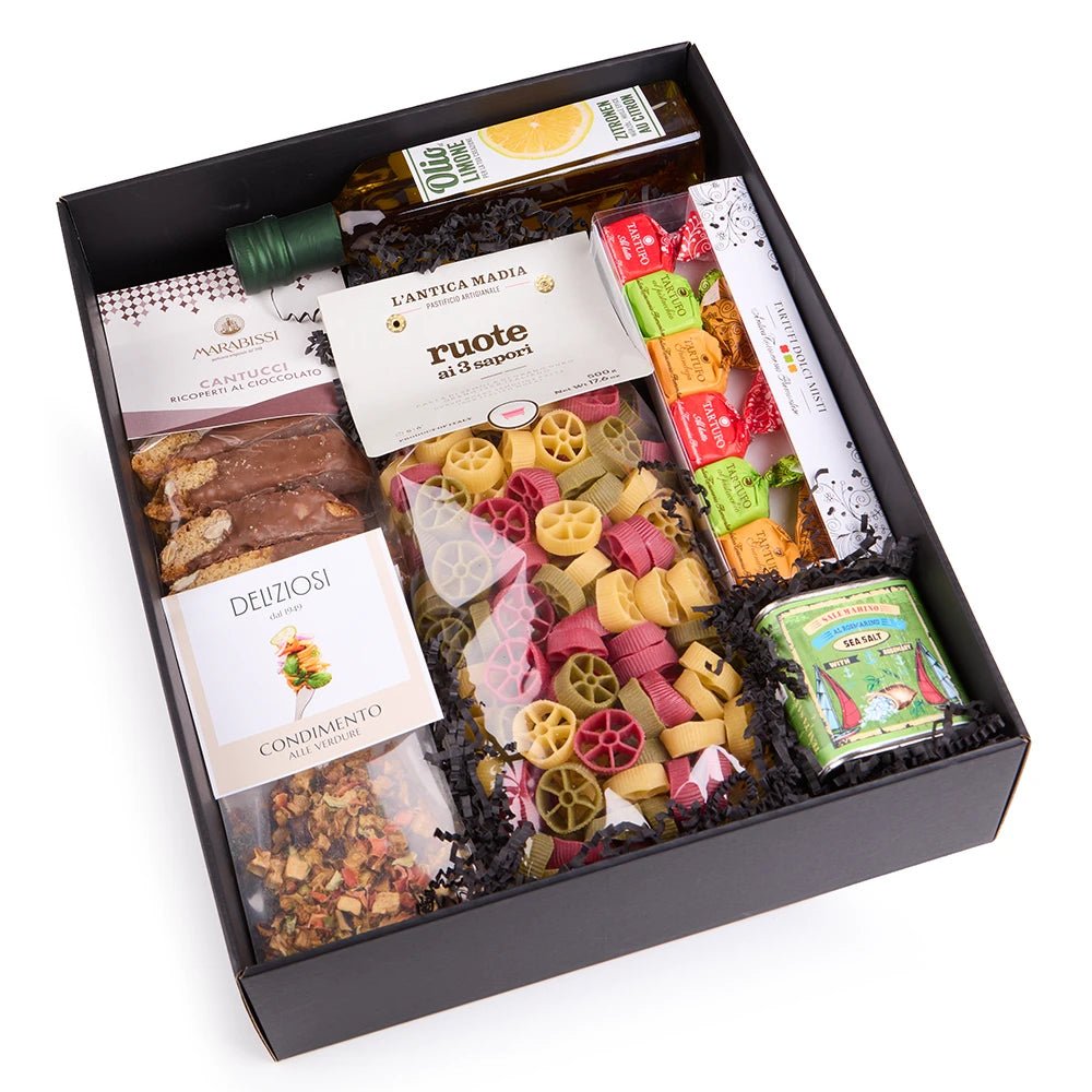 Premium Genussbox – Italienische Feinkost mit Tartufi &amp; Olivenöl - Geschenkkorb - Vicolo