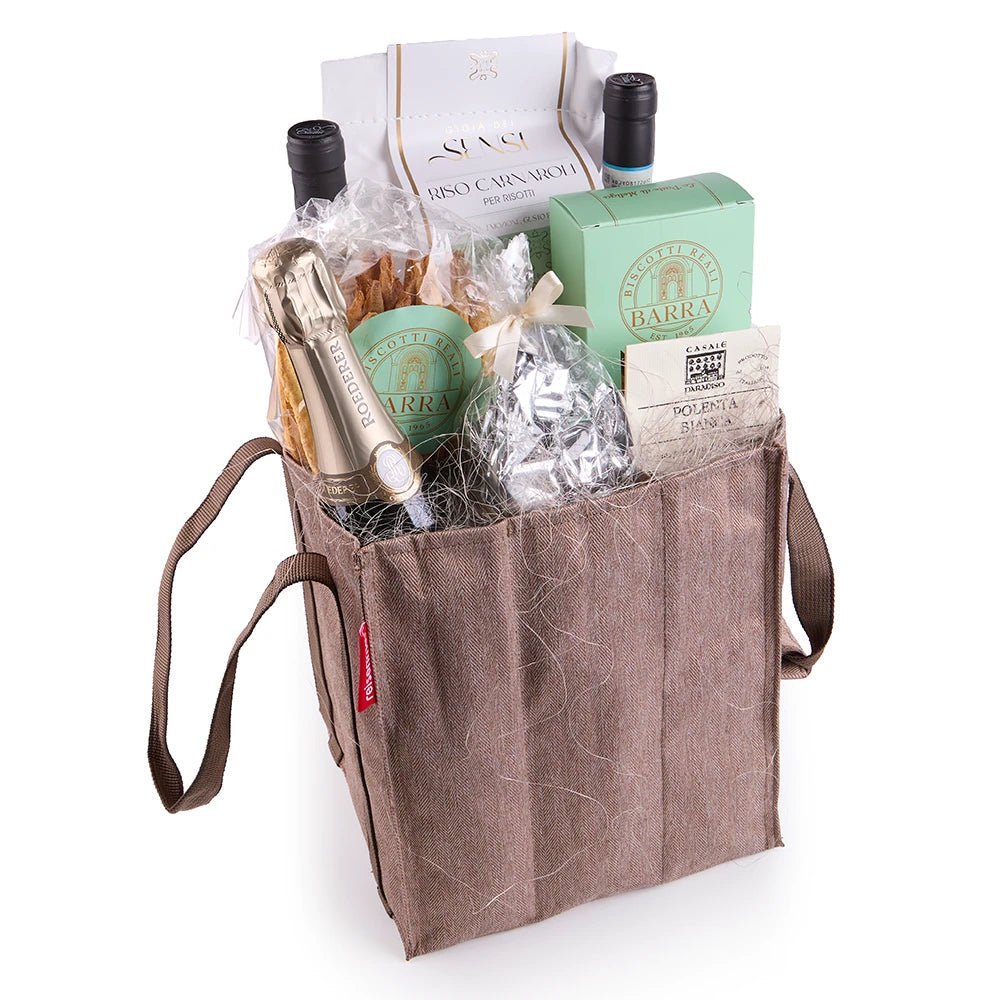 Premium Geschenk Tasche für Wein &amp; Feinkost – Barolo &amp; Champagner - Geschenkkorb - Vicolo