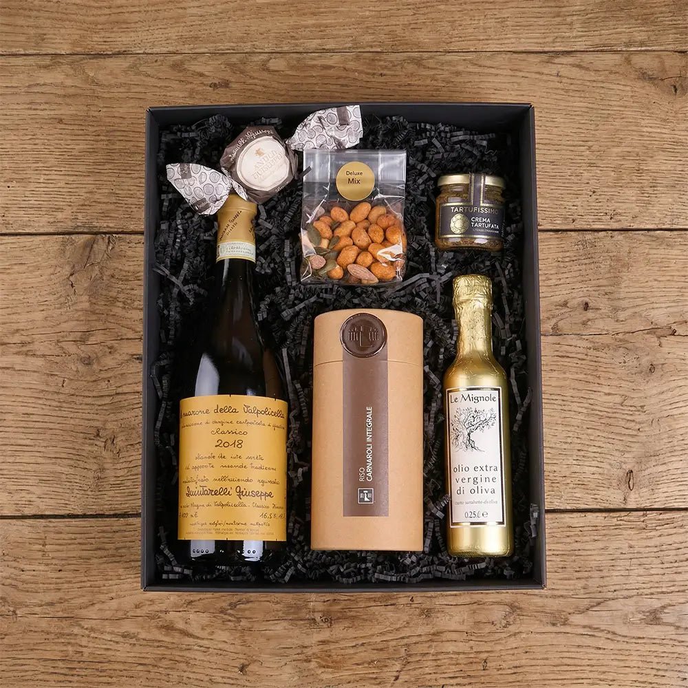 Premium Geschenkbox Italien mit Quintarelli Rotwein &amp; exklusiven Delikatessen Luxus Geschenkbox - Geschenkkorb - Vicolo