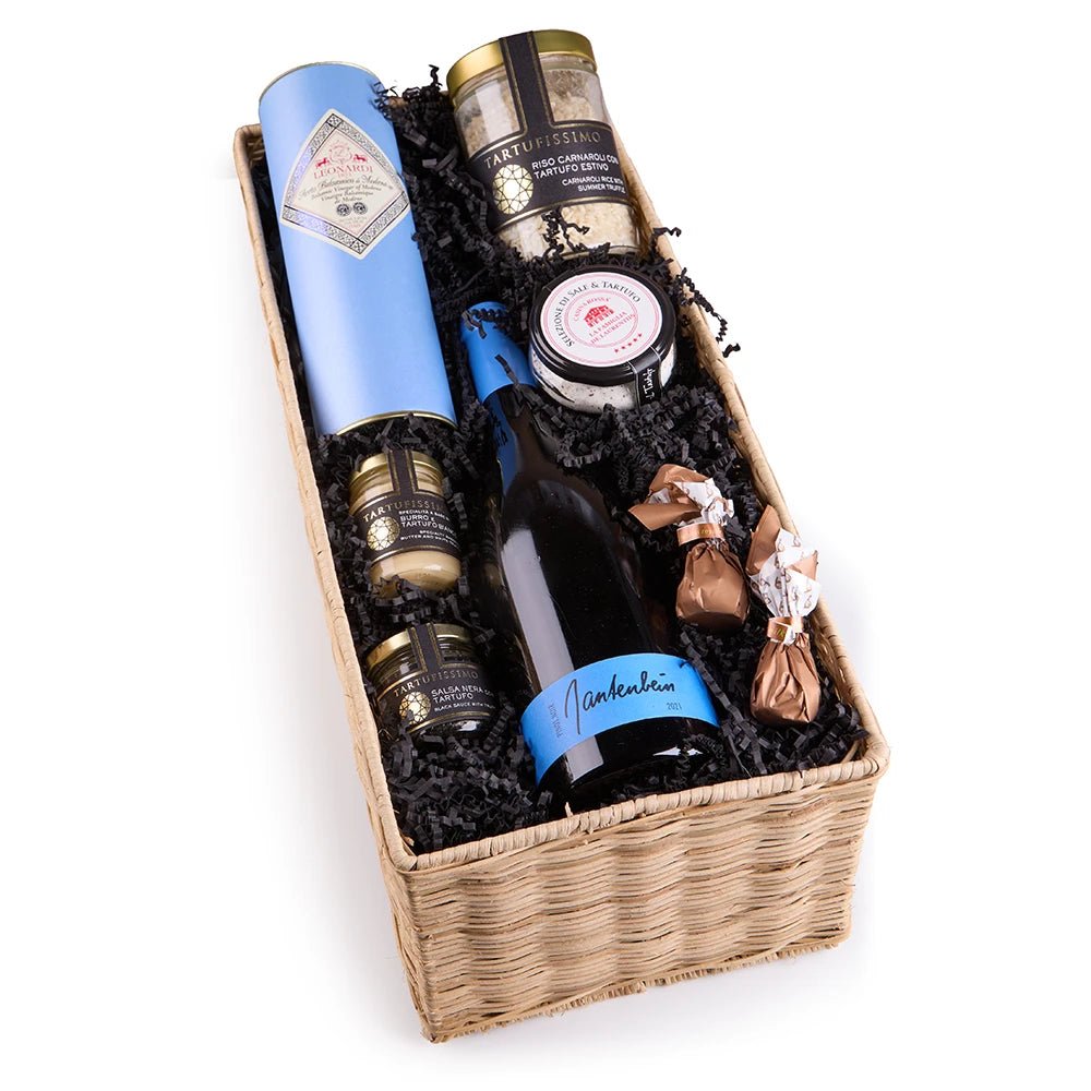 Premium Weingeschenk mit Gantenbein – Trüffel &amp; Feinkost Geschenkset - Geschenkkorb - Vicolo